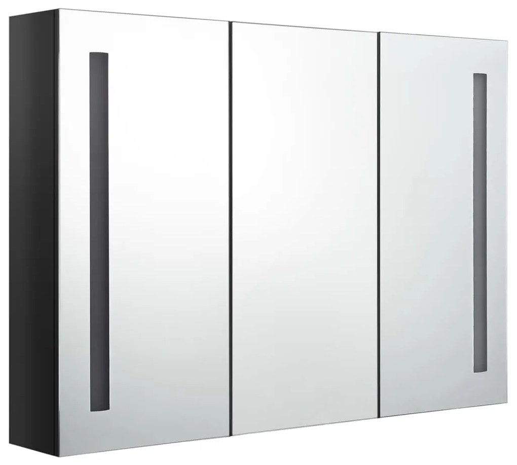 326526 vidaXL Dulap de baie cu oglindă și LED, negru strălucitor, 89x14x62 cm