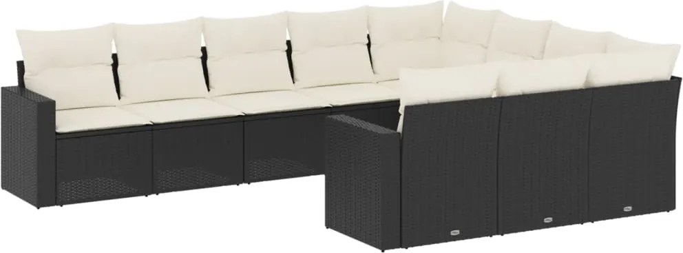 vidaXL Set canapele de grădină cu perne, 10 piese, negru, poliratan