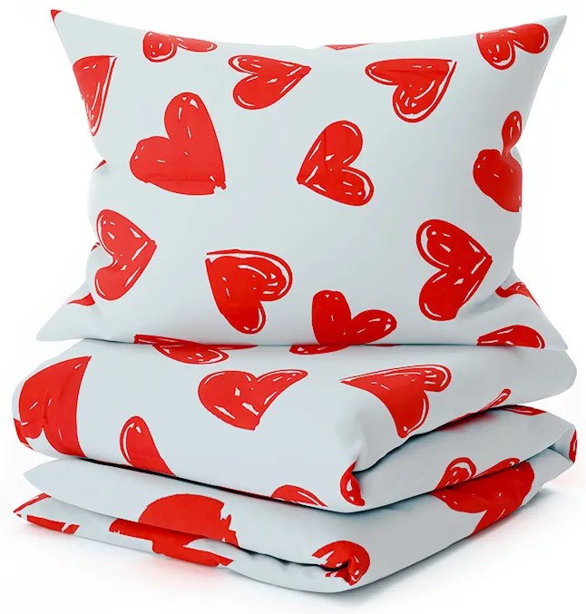 Lenjerie de pat din bumbac WARM HEART albastru deschis Dimensiune lenjerie de pat: 2 buc 70 x 90 cm | 200 x 220 cm