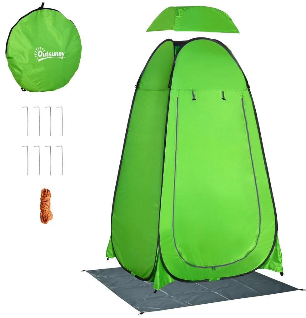 Cort de Dus Outsunny pentru Exterior cu Usa cu Fermoar, Geanta pentru Transport, 126x124x189cm, Verde | Aosom Romania