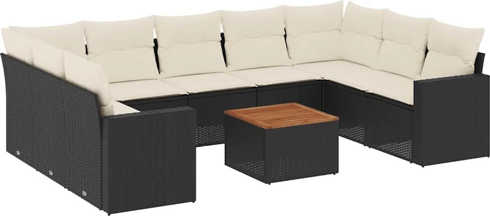 vidaXL Set canapele de grădină cu perne, 10 piese, negru, poliratan