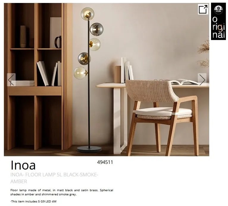 Lampadar/Lampa de podea design modern Inoa fumuriu/chihlimbar