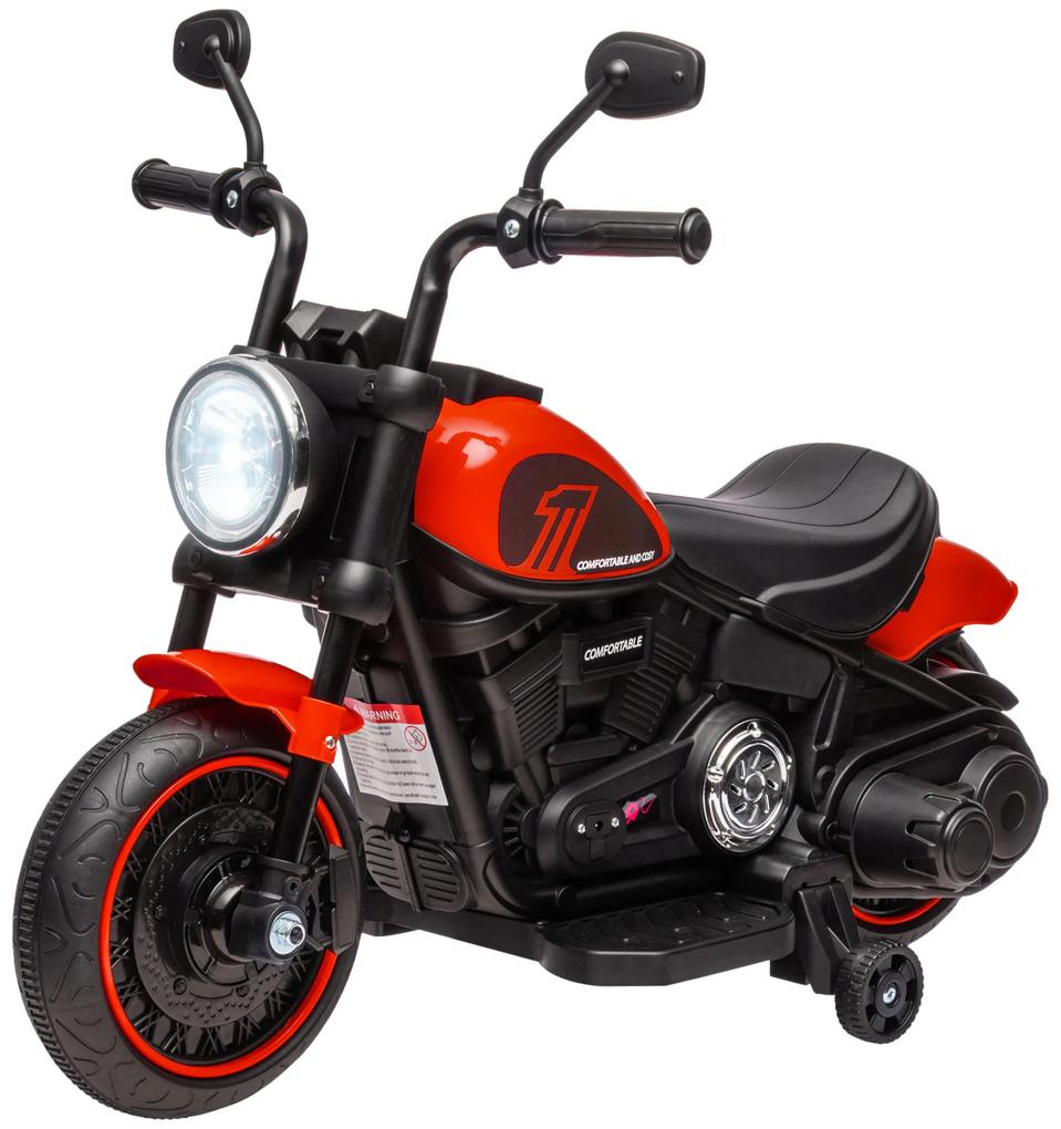 HOMCOM Motocicleta Electrica pentru Copii 18-36 Luni, Motocicleta Jucarie din PP si Metal cu Roti Suplimentare si Far, Rosu si Negru