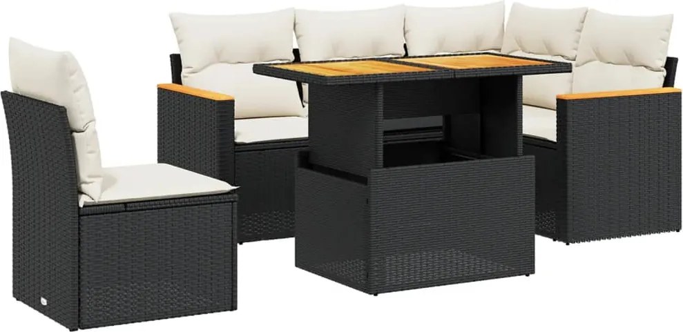 vidaXL Set mobilier de grădină cu perne, 6 piese, negru, poliratan