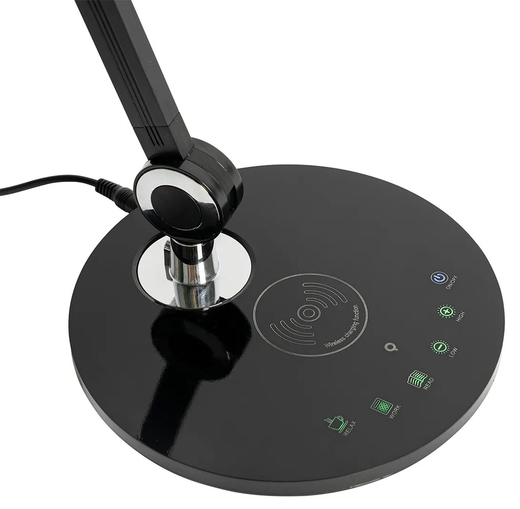 Lampă de masă de design neagră cu LED inclus cu senzor tactil și încărcător prin inducție - Don