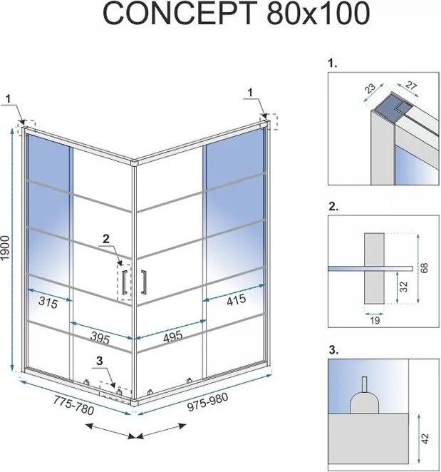 Cabina de dus Rea Concept Black 80x100