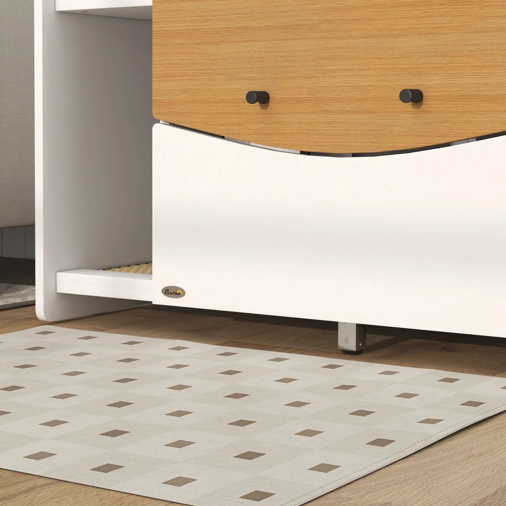 PawHut Cutie de pisici, extensibilă, design de dulap, sertar nisip, 78x50x51cm, Stejar/Alb | Aosom Romania