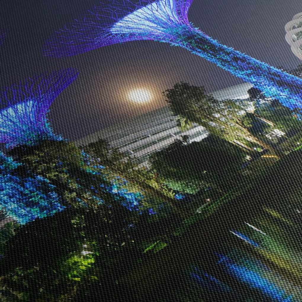 Tablou cu lună plină în grădinile din Singapur (120x50 cm)