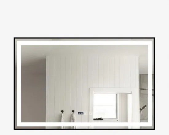 Oglindă Baie LED și Dezaburire Elit's Premium cu Senzor Touch, Lumina Rece, Caldă și Neutră, 100x65cm, cu rama Negru Antichizat, Ceas