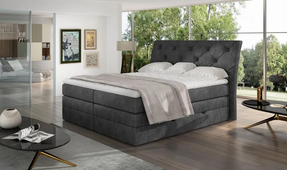 Pat tapitat boxspring, cu spatiu pentru depozitare, 180 x200, Mirabel 181, Eltap (Culoare: Negru pepit / Inari 96)