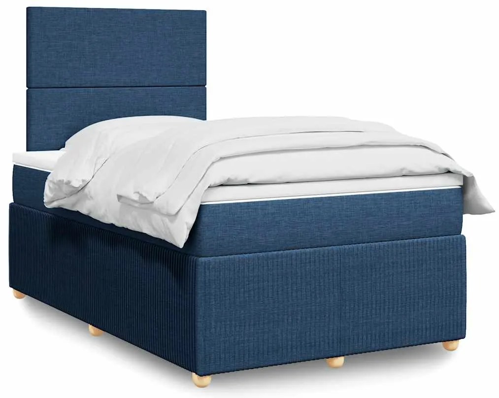 vidaXL Pat box spring cu saltea, albastru, 120x200 cm, textil