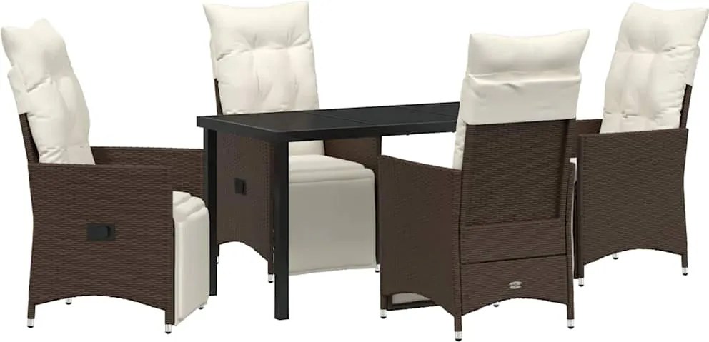 vidaXL Set de masă pentru grădină cu pernă 5 pcs Maro poliratan