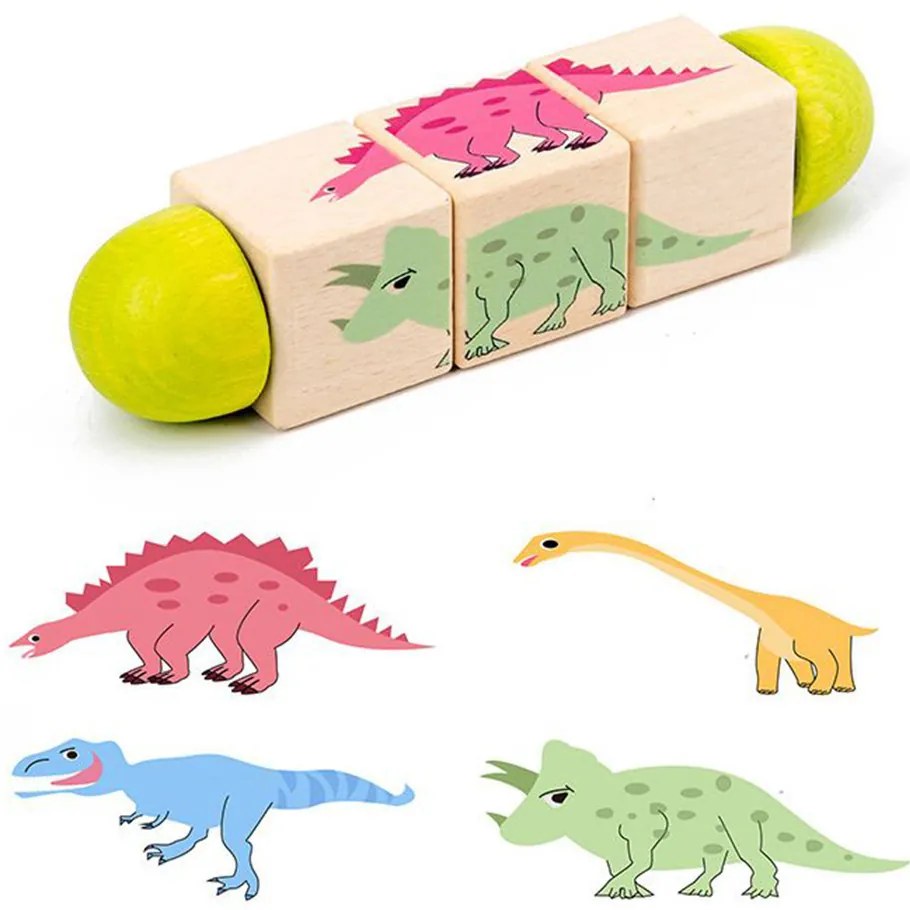 Mini puzzle cu cilindri cu animale, jucărie din lemn Montessori