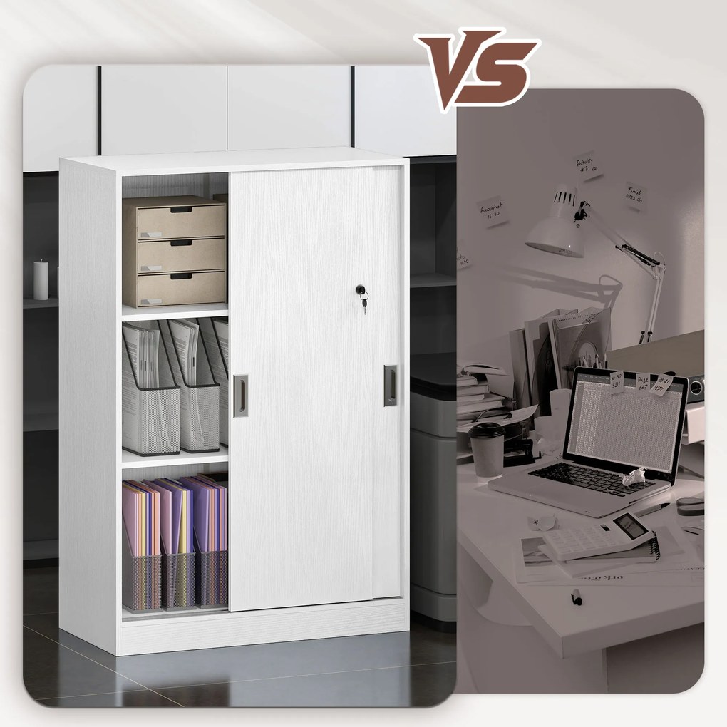 Vinsetto Dulap Birou cu 3 Rafturi și 2 Chei de Siguranță, 80x40x120 cm, Alb | Aosom Romania