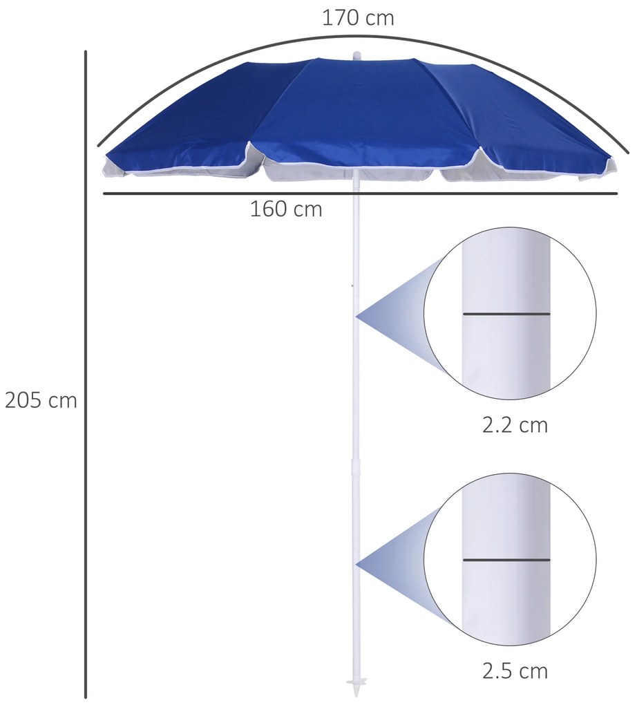 Outsunny Umbrelă de Plajă cu Acoperiș Înclinabil, Geantă de Transport și Design în 3 Secțiuni, Ø1.6x2.05 m, Albastru | Aosom Romania