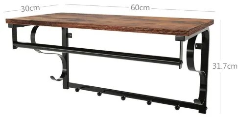 Cuier de perete cu poliță NATE, maro/negru