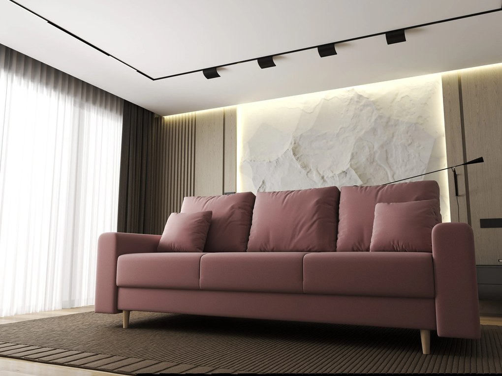 Canapea extensibilă dumonde cu ladă de depozitare si sezut confortabil din spuma high-density, Kronos Royal Roz 210x100 cm