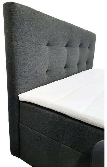 Pat tapițat EMBER 160x200 cm, cu saltele și topper, cu spațiu de depozitare, antracit