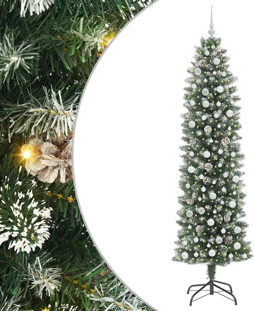 vidaXL Copac Artificial Slăb de Crăciun cu 300 LED Verde și alb 240 cm