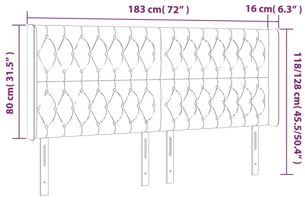 Tablie de pat cu aripioare gri inchis 183x16x118 128 cm catifea 1, Morke gra, 183 x 16 x 118 128 cm