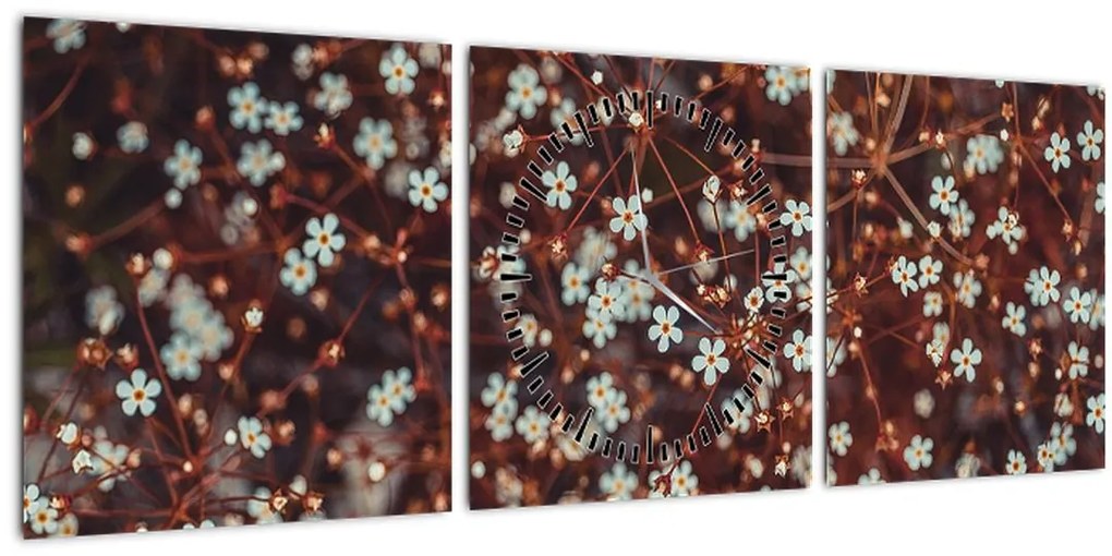 Tablou cu floare de nu mă uita (cu ceas) (90x30 cm)