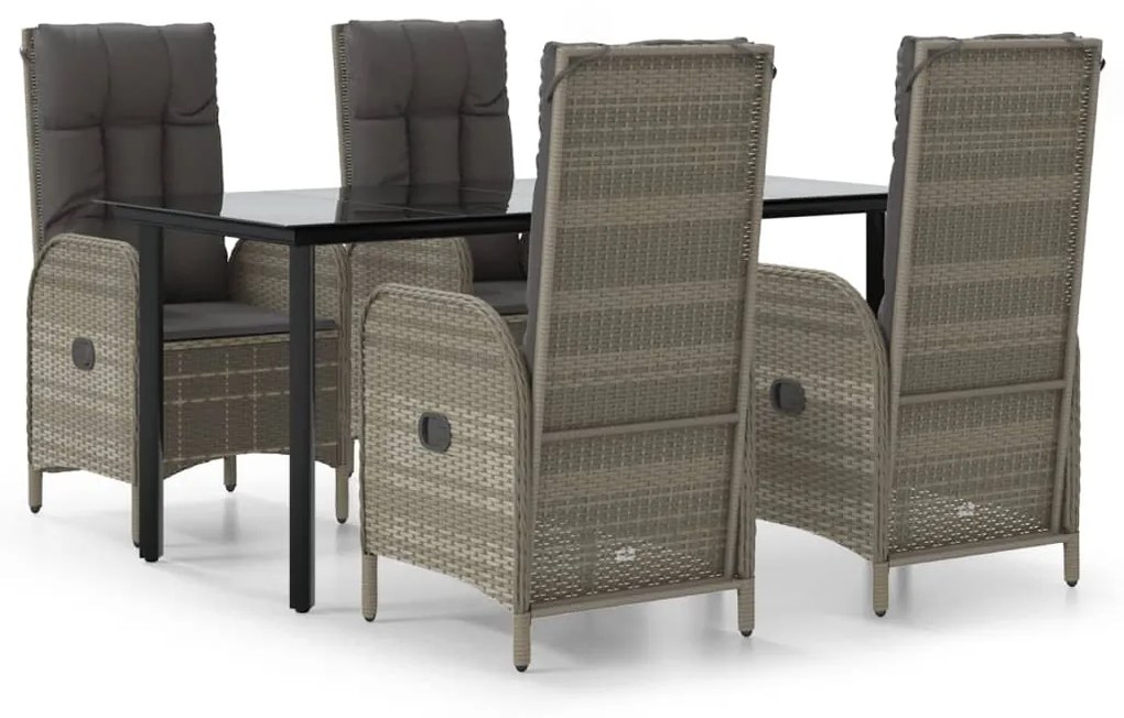 3185201 vidaXL Set mobilier grădină cu perne, 5 piese, negru și gri, poliratan