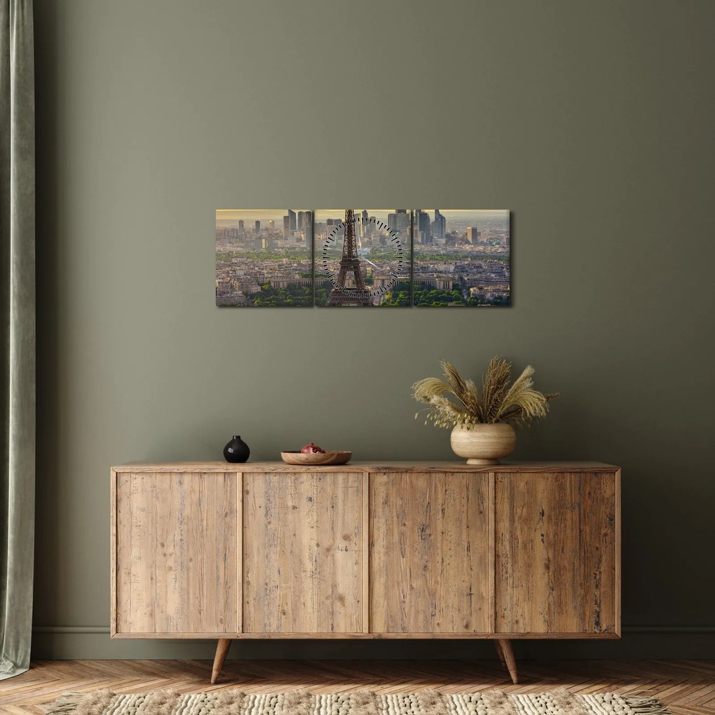 Tablou - Panorama Parisului (cu ceas) (90x30 cm)