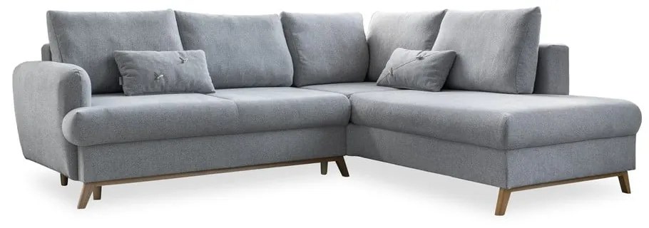 Colțar gri deschis extensibil/cu spațiu de depozitare (cu colț pe partea dreaptă/în formă de ”L”) Scandic Lagom – Miuform