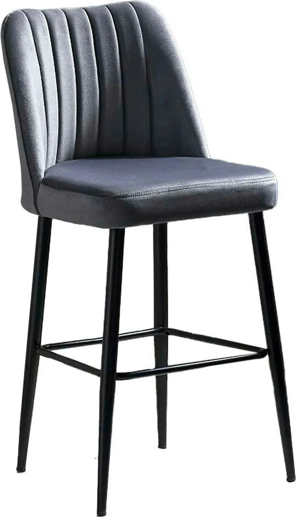 Set 2 scaune bar VENTO, gri/negru, stofa catifelata/metal, 49x45x99 cm