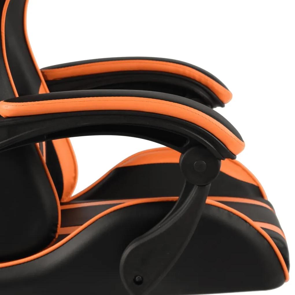 Scaun racing suport picioare, negru portocaliu, piele eco 1, Portocaliu, Cu suport de picioare