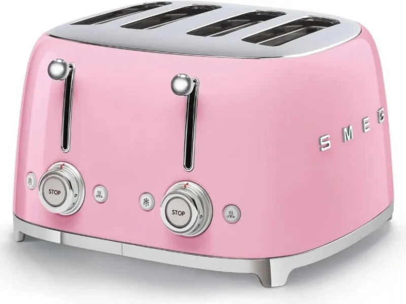 Prăjitor de pâine SMEG 50's Style TSF03PKEU, 2000 W, 4 felii, 6 niveluri, Tava pentru firimituri, Cablu integrat, Oțel inoxidabil, Roz