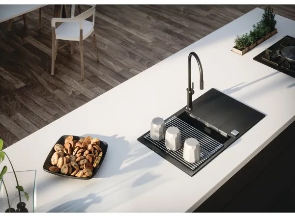 Baterie de chiuvetă cu cap de duș detașabil ALVEUS 1132179 NERINA 46,8 cm negru mat