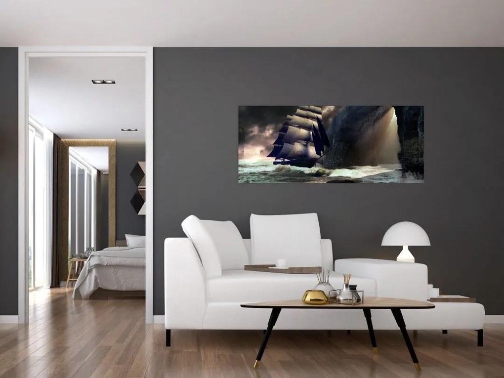 Tablou - Navă printre recife (120x50 cm)