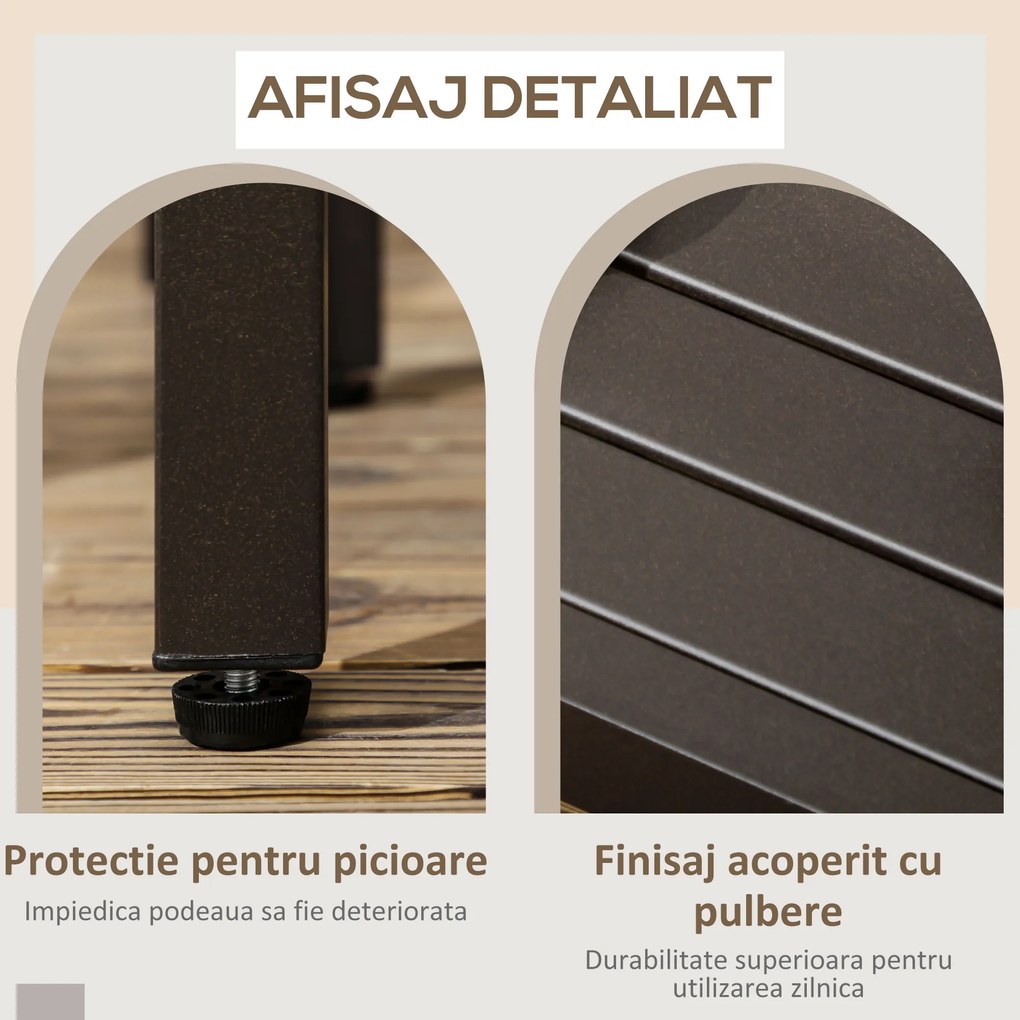 Outsunny Masă de Cafea pentru Aer Liber, Dreptunghiulară, Blat Metalic cu Lame, Picioare Reglabile, Cadru din Oțel, Maro | Aosom Romania