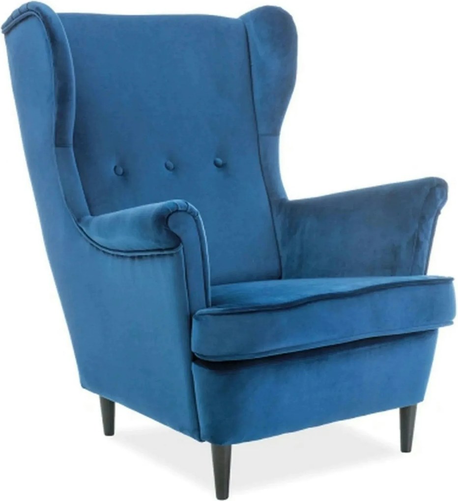 Fotoliu LORD, stofa catifelata albastru - Bluvel 86/wenge, 82x92x101 c
