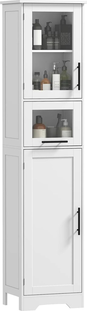 HOMCOM Coloană pentru baie, mobilier de depozitare cu sertar, 2 uși și raft reglabil, 40 x 31 x 170 cm, alb | Aosom Romania