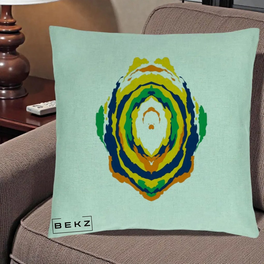 Perna Decorativa Oval Abstract Multicolor, 40x40 cm, Verde Menta, Husa Detasabila, Perna Inclusa, BEKZ®