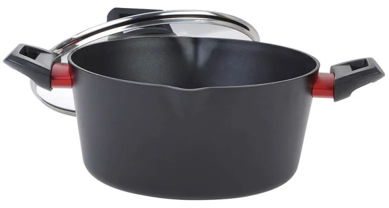 Cratiță Luigi Ferrero Rosso FR-2813, 28x13.5 cm, 6.7 l, Acoperire neaderentă, Capac din sticlă cu gaură pentru abur, Inducție, Negru