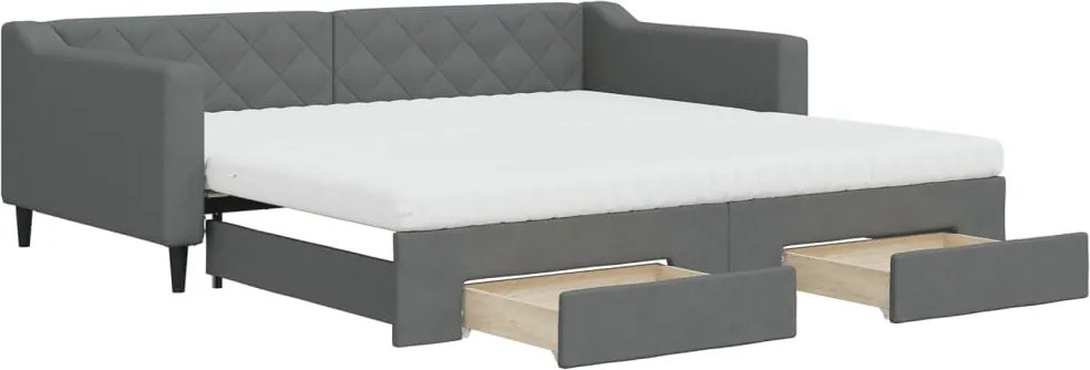 vidaXL Pat de zi cu extensie și sertare, gri închis, 100x200 cm textil