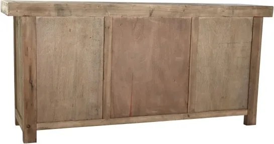 Bufet din lemn reciclat, natur, cu 2 uși, 6 sertare și încuietoare cu cheie, aspect rustic, finisaj natural, 85 x 180 x 45 cm, „Étable”