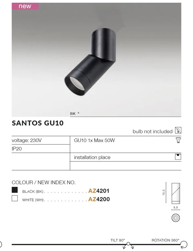 Spot modern directionabil aplicat tavan/plafon SANTOS GU10 negru