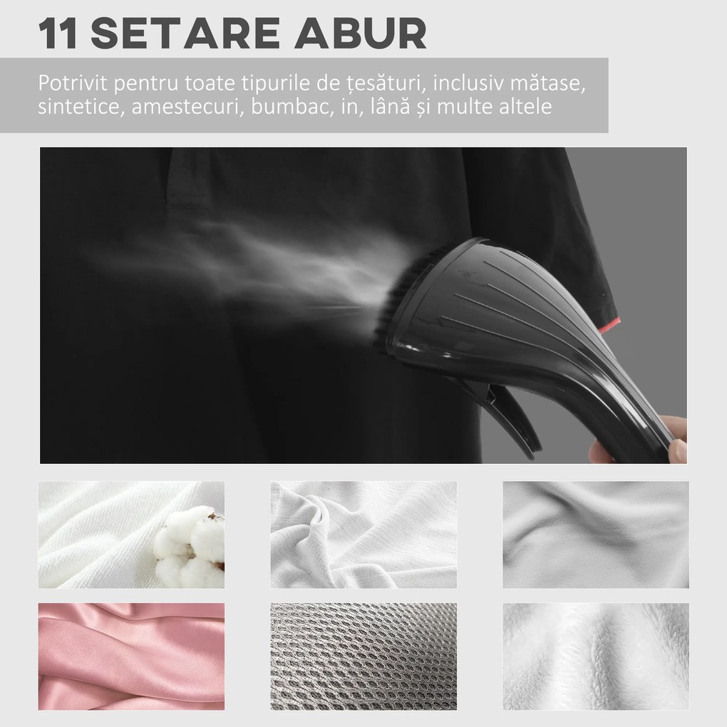 HOMCOM Aparat de Călcat Vertical cu Aburi, Fier de Călcat de 2L, Putere 1950W cu 2 Tije Portabil, 35x25x23cm | Aosom Romania