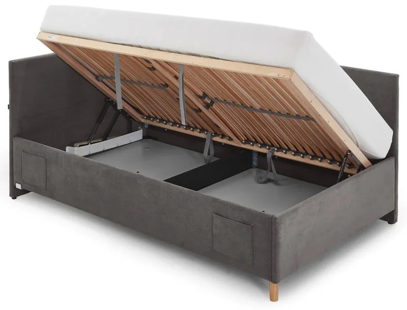Pat pentru copii gri antracit pe colț tapițat cu spațiu de depozitare cu somieră 90x200 cm Cool – Meise Möbel
