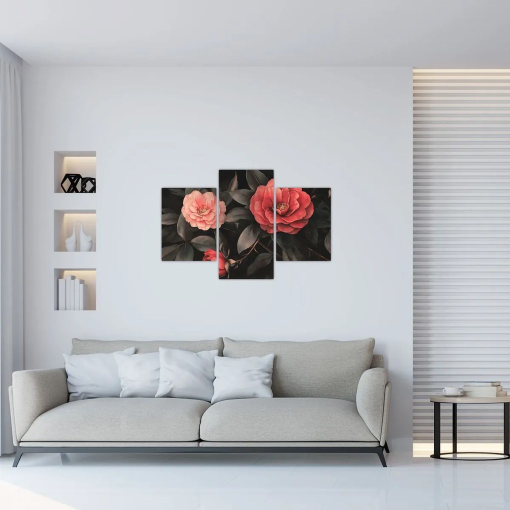 Tablou - Flori roșii pe fundal întunecat (90x60 cm)