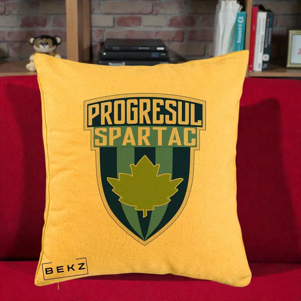 Perna Personalizata Progresul Spartac Fotbal, 40x40 cm, Galben, Husa Detasabila, Perna Inclusa, BEKZ®