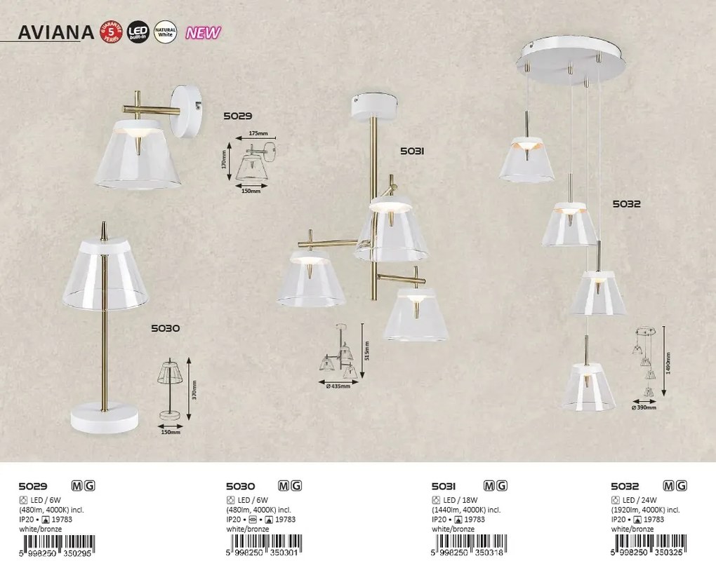 Aplica LED din metal finisaj bronz si alb AVIANA 5029 RX