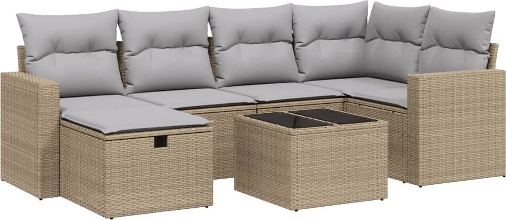 vidaXL Set canapele de grădină, 7 piese, cu perne, bej, poliratan