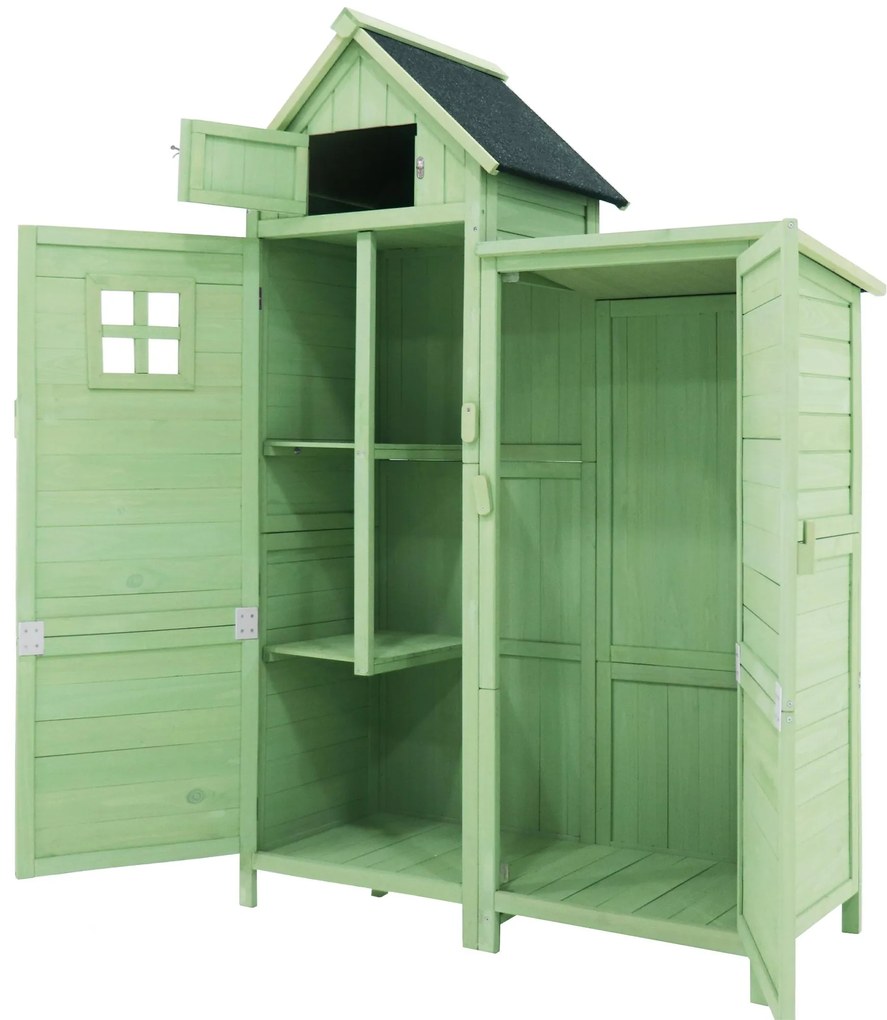 Dulap de grădină cu 2 rafturi, magazie de unelte cu spațiu de depozitare mare, 118 x 54 x 173 cm, Verde