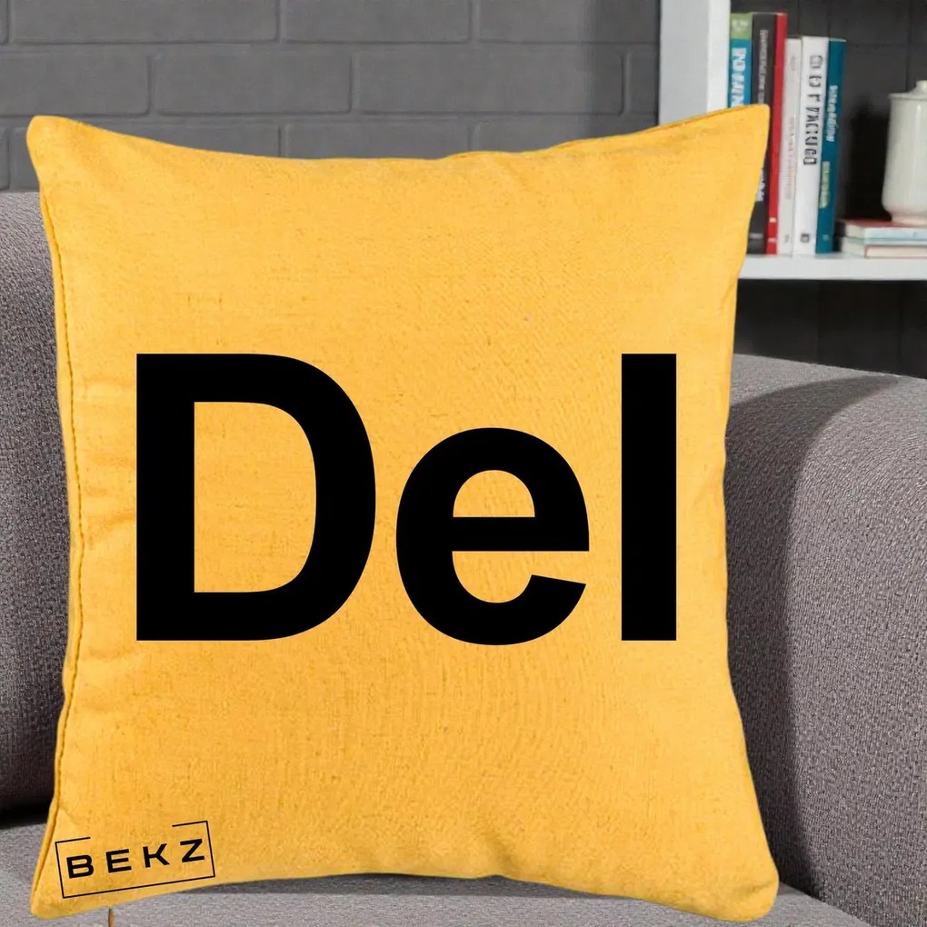Perna Personalizata Tasta Del Tipografie Bold, 40x40 cm, Galben, Husa Detasabila, Perna Inclusa, BEKZ®