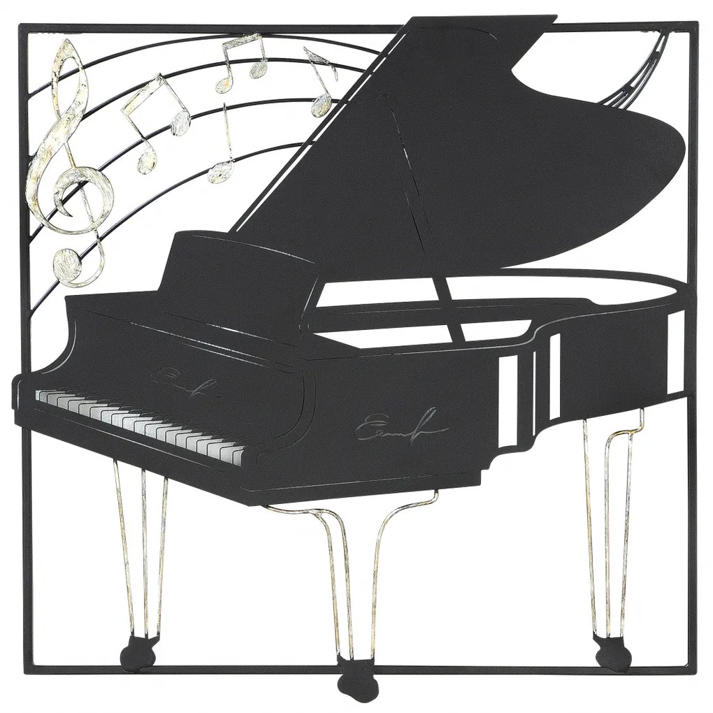 Decoratiune de perete piano, metal, maro, 50x50x2 cm